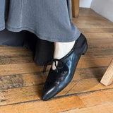 KYLETHOMASW  -  Women's Loafers Autumn Retro Pointed Toe Lace-Up Front Soft Sole Comfortable Block Heel Low Heel Small Leather Shoes