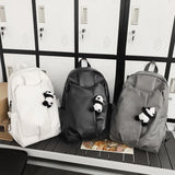 Kylethomasw Cute Panda Pendant Women Man Backpack Pu Leather Men's Backpacks Girl Black White Back Pack Laptop Bag Large Capacity Travel Bag