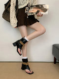 KYLETHOMASW  -  Woman Chunky Heels Summer Boots Fashion Thong High-toe Shoes Lace Up High Heels Ladies Sandals 2025 Trends