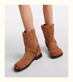 KYLETHOMASW  -  Small and Unique Plush Boots Paired with Skirts, Western Cowboy Boots, Women's Flat Bottomed Round Toe Short Tube  Boots