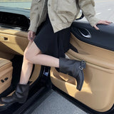 KYLETHOMASW  -  Retro Metal Decoration Buckle Strap Women Boots Crude Heel Square Toe Ladies Short Boots Street Style Hand-made