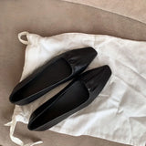 KYLETHOMASW  -  Black Ballet Flats Shoes Women Square Toe Crumple‌ Leather Elegant Ladies Shoes Shallow Slip on Spring Autumn Loafers