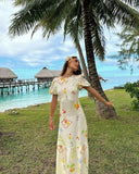 KYLETHOMASW  -  French Elegant Floral Print Short Dress Women Holiday Sleeved Fashion Ladies Midi Dress