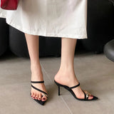 KYLETHOMASW  -  Fashion Pointed Toe Ladies High Heels Pumps Slides Shoes Female Slip On Footwear Metal Women Thin Heels Shoes Flip flops