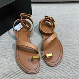 Kylethomasw Women's Beach Sandals Pullover 2024 New Slotted Strap Sandals Women Flat Roman Clip-toe Sandals Women Casual