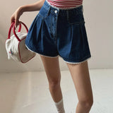 KYLETHOMASW  -  Spring Summer Lace Patchwork Women's Denim Short Pants High Waist Casual Loose Jeans Wide Leg Shorts for Women
