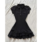 KYLETHOMASW  -  Ruffles Women Dresses Spring Summer Solid Preppy Style Y2k Vestidos Mujer Korean Fashion A-line Vintage Sexy Mini Dress