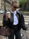 Kylethomasw  -  Fashion Zipper Round Neck Faux Leather Jacke Women Long Sleeved Solid Color Casual Coat 2024 Autumn New Lady Commuting Outerwear