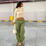 Kylethomasw  Street Big Pocket Cargo Pants Women Loose Drawstring Trouser 2023 New Arrival Female Solid Sweatpant Autumn Fashion Y2k Pants