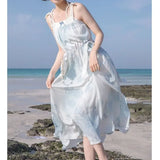 KYLETHOMASW  -  Women New Chinese Style Bow Tie Gradient Print Slip Dress Summer Fresh Pure Desire Beach Midi Dress S M L XL