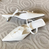 KYLETHOMASW  -  Fashion Woman Pumps String Pearl Pointed Toe Thin Low Heels Shoes Elegant Buckle Strap Zapatos De Mujer
