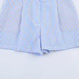 KYLETHOMASW  -  High Waist Casual Loose Women's Shorts Striped Summer Fashion Comfortable Polyester Thin Stripe Patterned Loose Fit