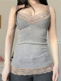 KYLETHOMASW  -  Spring/autumn Sweet Slim Lace Patchwork Basic All Match Slight Strech Knitted Camis