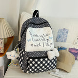 KYLETHOMASW  -  All Match High-capacity Backpack Women Students Travel Schoolbag Sweet Y2k Aesthetic Letter Print Dots Plaid Patchwork Backpacks