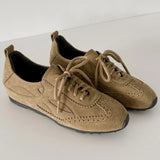 KYLETHOMASW  -  women's natural suede leather round toe lace-up flats oxfords high quality soft comfortable casual female flats shoes