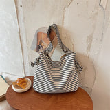 KYLETHOMASW  -  Korean Canvas Women Shoulder Bag Female Student Tote Shopper Bag Stripe Large Fashion Ladies Hand Bags Girl Woman Handbags