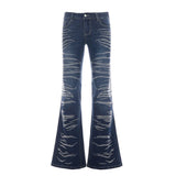 KYLETHOMASW  -  Women High Waist Rhinestone Printed Flare Jeans Slim Fit Stretch Denim Micro Flare Long Trousers Streetwear Y2K Casual Pants