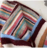 KYLETHOMASW  -  Retro Colorful Striped Knitted Cardigans Women Outerwear Autumn Winter Casual Loose V-neck Single Breasted Sweater Coats Tops