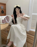 KYLETHOMASW  -  Elegant Party Dresses Woman Summer Solid Off The Shoulder Puff Sleeve  Long Vestidos Chic Chest Wrapping Evening Robes Femmes