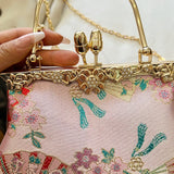 Kylethomasw Japanese Style Women's Bag Kimono Bag Fashion Metal Frame Shoulder Bag Exquisite Handbag for Girl Fancy Crossbody Bags for Women