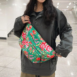Kylethomasw Large capacity Women Chest Bag Flower Design Nylon Shoulder Crossbody Bags Ladies Fashion Belt Bag Lady Waist Pack Phone Purses