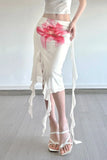 KYLETHOMASW  -  Fashionable Hot Girl Ruffled Mesh Skirt Women's Irregular Ribbon Slim Fit Hip-covering Mid-Length