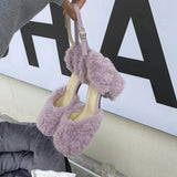 KYLETHOMASW  -  New Brand Women Sandal Fashion Furry Ladies Elegant Square Low Heel Dress Pumps Shoes Outdoor Slingback Shoes