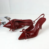 KYLETHOMASW  -  Spring 2025 High Heels Women Sandals Ankle-Wrap Bow Decoration Fashion Shallow Pointed Toe Elegant Slingbacks Ladies Pumps