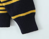 KYLETHOMASW  -  American Retro Lapel Collar Knitted Sweater For Women Long Sleeve Casual Loose Autumn Striped Pullovers