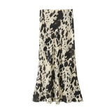 KYLETHOMASW  -  Spring Summer Women's Fashion niche animal print silk satin texture high waisted midi skirt