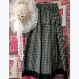 KYLETHOMASW  -  Vintage Sweet Kawaii Mori Girl Style Plaid Long Skirt Women Spring Summer High Waist A-Line Ruffled Loose Aesthetic Maxi Skirt