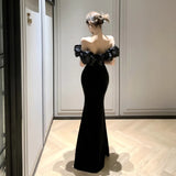 KYLETHOMASW  -  Spring French High-end Chic Elegant Evening Gown Women's Off-the-shoulder Velvet Backless Slim Dress Fashion Designed Ball Gown