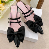 Kylethomasw  -  Women's summer thin high heel mules genuine leather mix color patchwork pointed toe slip-on summer sweet bowtie slides sandals