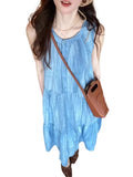 KYLETHOMASW  -  Blue Sleeveless Strap Dress Children Wear 2025 New Summer French Style Seaside Vacation Vest Long Dress Loose Elegant