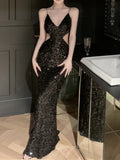 KYLETHOMASW  -  Summer Sexy Bodycon Backless Black Dress Women Fashion Sequin Hollow Out Prom Wedding Long Vestidos New Party Female Mujers