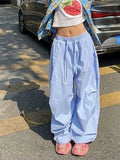 KYLETHOMASW  -  Striped Cargo Pant Women Summer High Waist Y2K Wide Leg Pants American Fashion Loose Dance Streetwear Lady Long Trousers
