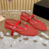 KYLETHOMASW  -  Summer Hollow Mesh Women sandals Ballet Falts Shoes Round Toe Mary Jane woemn Sandals Buckle Strap shoes Plus Size 35-42