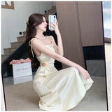 KYLETHOMASW  -  New Solid Color Sling Dress Women's Summer Korean Elegant Lady Pleated Dress Fashion Beach Sexy Backless A-line Dresses