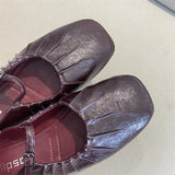 KYLETHOMASW  -  Pleated Mary Janes Flats Shoes Women Square Toe Pu Leather Comfortable Elegant Red Shoes Ladies Shallow Black Ballet Flats New