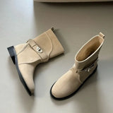 KYLETHOMASW  -  Autumn Retro Chunky Heels Ankle Boots for Women Fashion Belt Buckle Design Cowboy Boot Round Toe Comfortable Woman Shoes