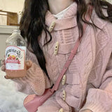KYLETHOMASW  -  Kawaii Hooded Knitted Cardigan Women Cute Pink Sweater Outerwears Fashion Korean Knitwears Winter Long Sleeve Jumpers New