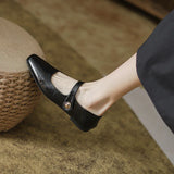 KYLETHOMASW  -  Square Toe Brown leather mary janes shoes woman retro ankle strap flats shallow mouth moccasins comfy ballerina shoes for woman