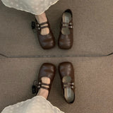 KYLETHOMASW  -  Vintage Slip On Loafers Casual Square Toe Ankle Strap Buckle Mary Jane Shoes Chunky Low Heel Pumps Dress Shoes