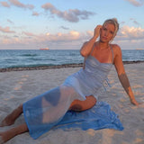 KYLETHOMASW  -  European Women Spaghetti Strap Mesh Maxi Dress Backless Cutout Split Slim Bodycon Beach Dress