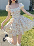 KYLETHOMASW  -  Women's Floral Print Mini Dress Spring Summer Elegant Hollow Out Princess Party Dresses Female Fashion Chic Vintage Vestidos