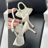 Kylethomasw Elegant Slingbacks Thin High Heels Women Sexy Pointed Toe Buckle Strap Women Pumps Blue Fashion Party Dress Shoes Heeled Sandals