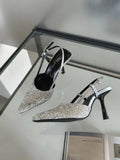 KYLETHOMASW  -  Luxury Bling Design Mules Sandals Women Sexy Pointed Toe Thin High Heels Summer Back Strap Banquet Dress Shoes Women Pums