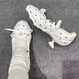 KYLETHOMASW  -  Novelty Polka Dot Sports Ballet Shoes Woman Fashion Strange Heel Design Round Toe Mary Jane Shoe Cross Lace Up Casual High Heels