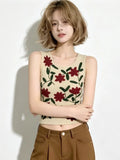 KYLETHOMASW  -  Korean Style Flower Embroidery Fashion Casual Women's Simple Atmospheric Versatile Sleeveless Slim Fit Short Tank Top