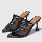 KYLETHOMASW  -  Fashion Mesh Pointed Peep Toe  Women Slippers Summer Sexy Women Slide Shoe Brands Designer Party Wedding Casual Women Mule Shoe